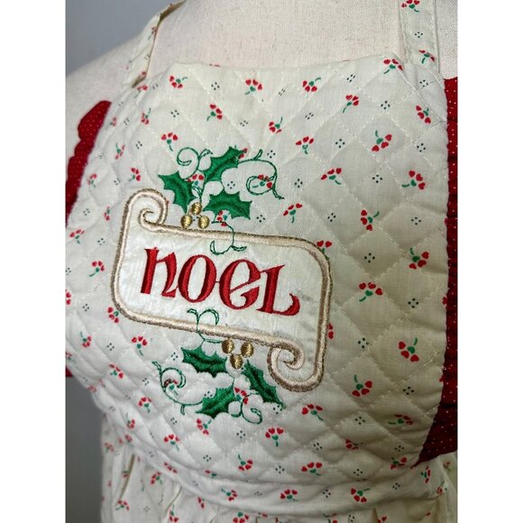 Vintage Noel Christmas Apron • Quilted Holly Embroidery • Gourmet Gallery • USA - Picture 4 of 5